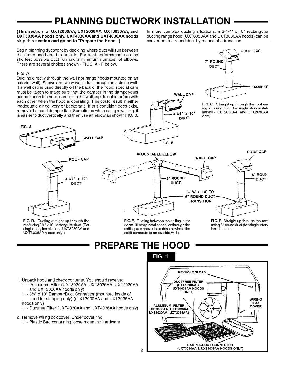 Maytag UXT3030AA, UXT2030AA, UXT4030AA, UXT3036AA, UXT2036AA, UXT4036AA Planning Ductwork Installation, Prepare the Hood 