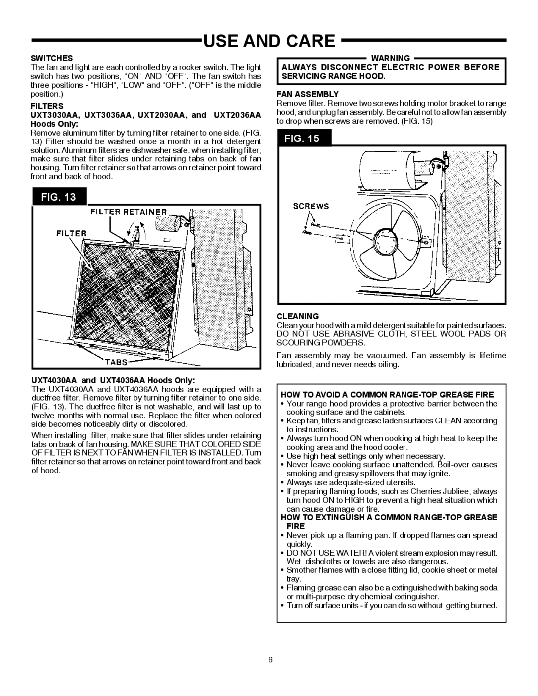 Maytag UXT2030AA, UXT4030AA, UXT3030AA, UXT3036AA, UXT2036AA, UXT4036AA installation instructions USE and Care 