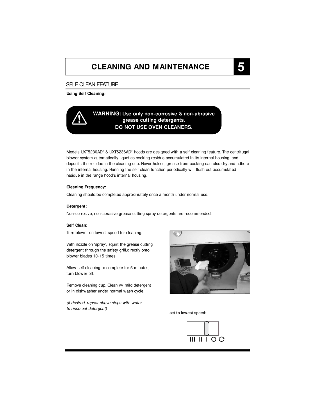 Maytag UXT5236AD, UXT5230AD warranty Cleaning and Maintenance, Self Clean Feature 