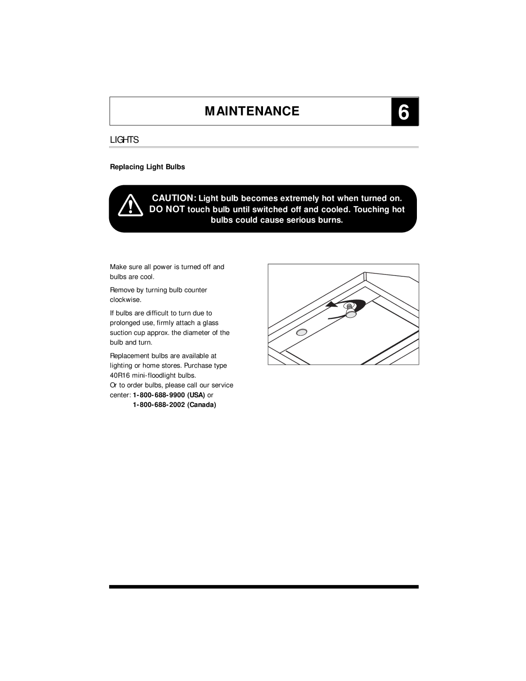 Maytag UXT5230AD, UXT5236AD warranty MAINTENANCE6, Lights, Replacing Light Bulbs, Canada 