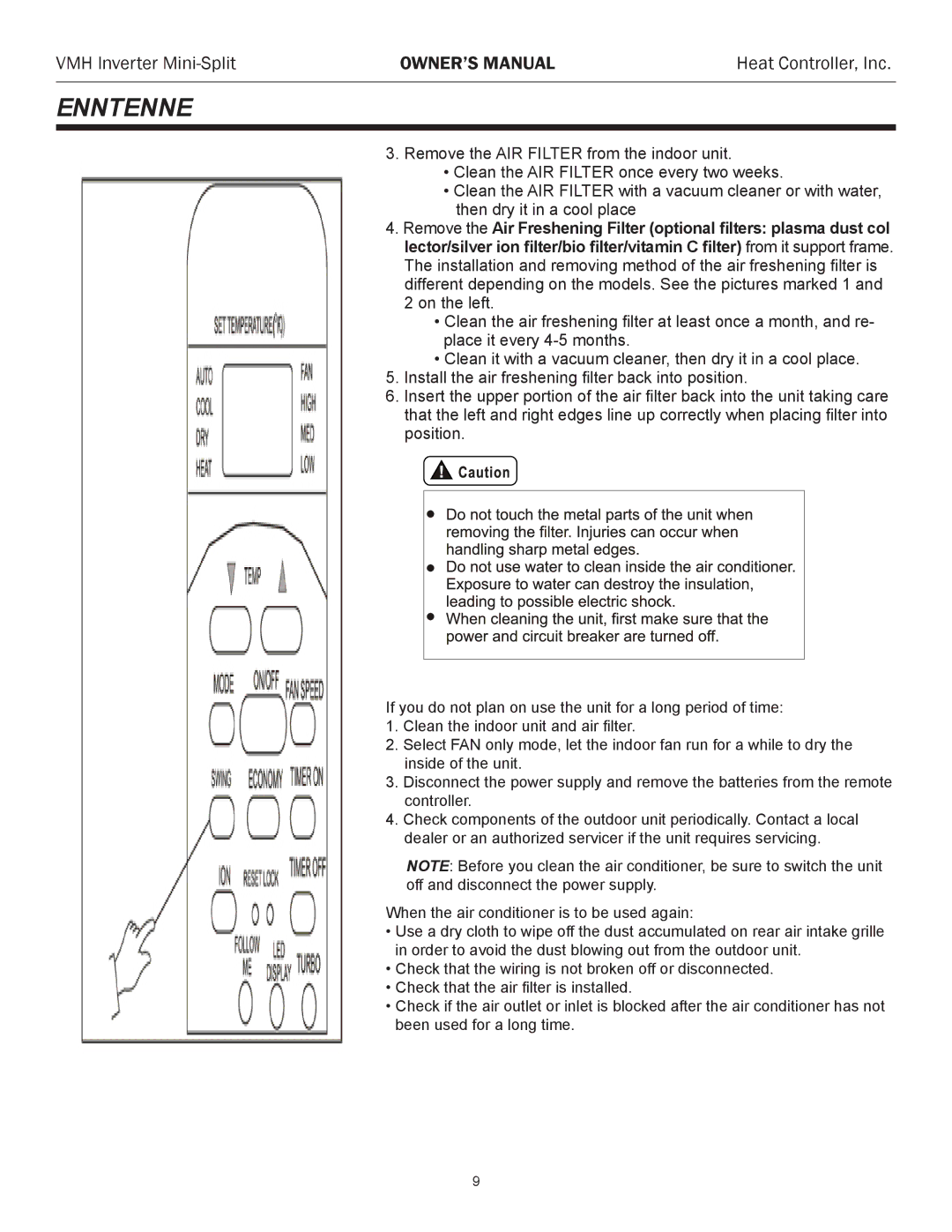 Maytag VMH 09/12/18/24 owner manual Care and Maintenance 