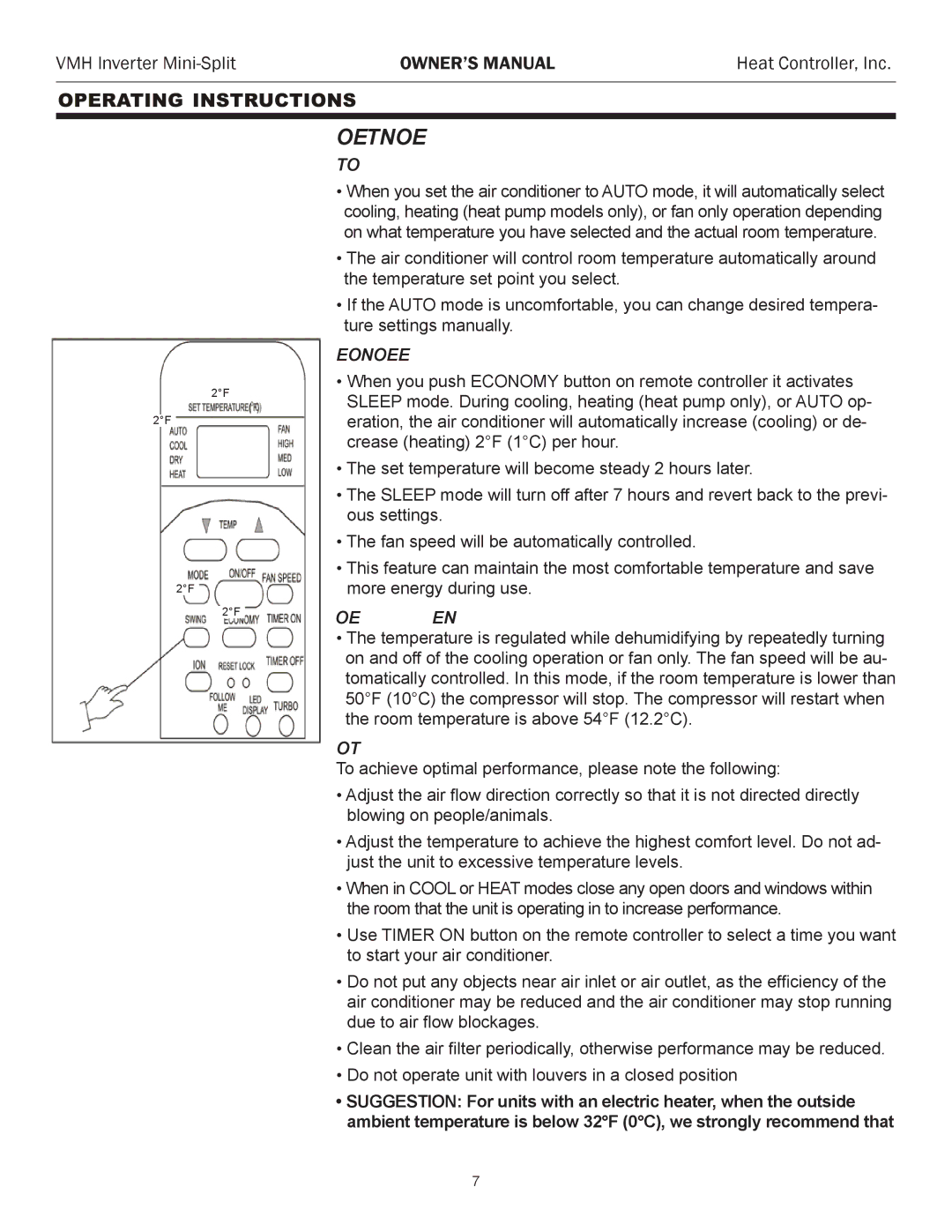 Maytag VMH 09/12/18/24 owner manual Operating Modes 