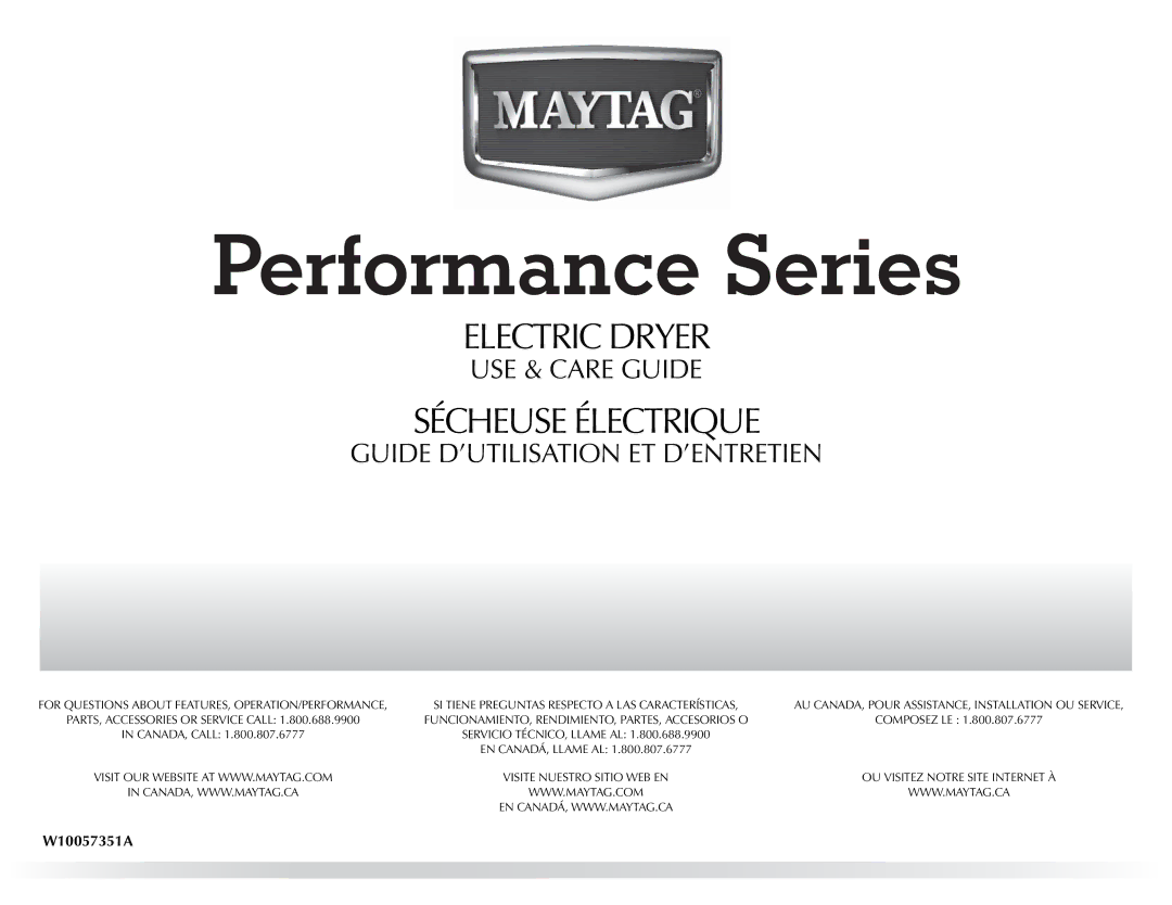 Maytag W10057351A manual Sécheuse Électrique 