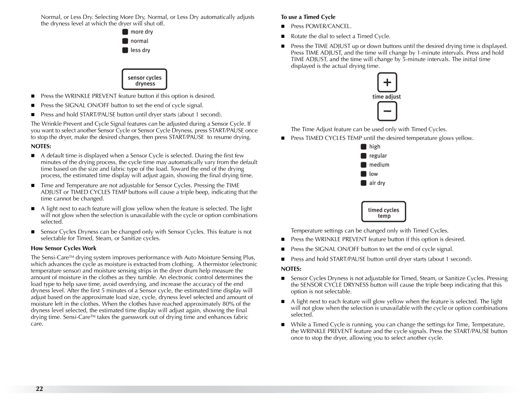 Maytag W10057351A manual How Sensor Cycles Work, To use a Timed Cycle 