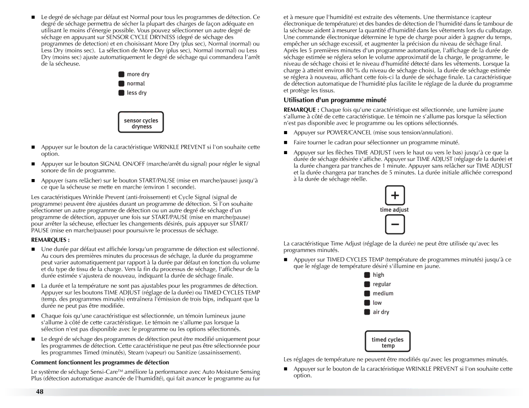 Maytag W10057351A manual Utilisation dun programme minuté, Comment fonctionnent les programmes de détection 