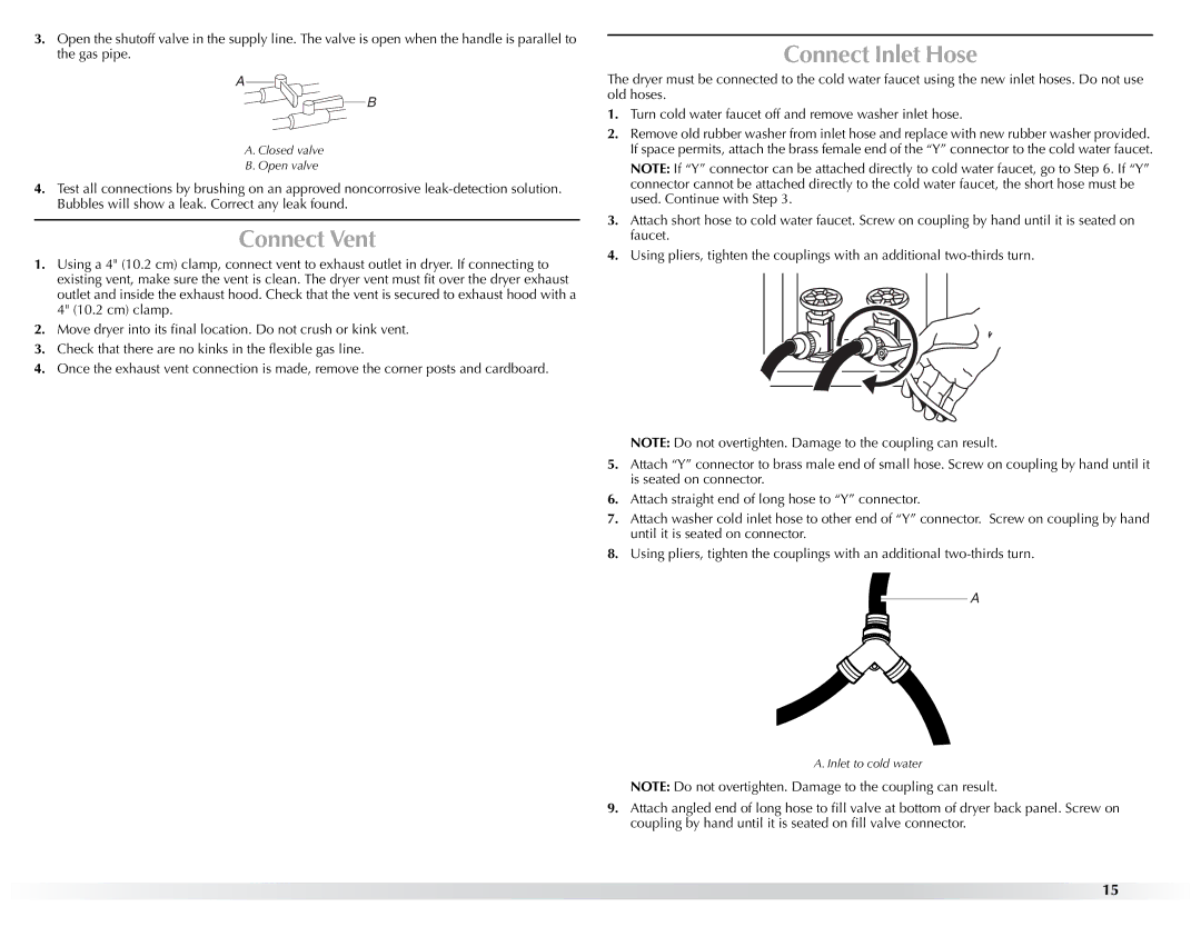 Maytag W10057352A manual Connect Vent, Connect Inlet Hose 