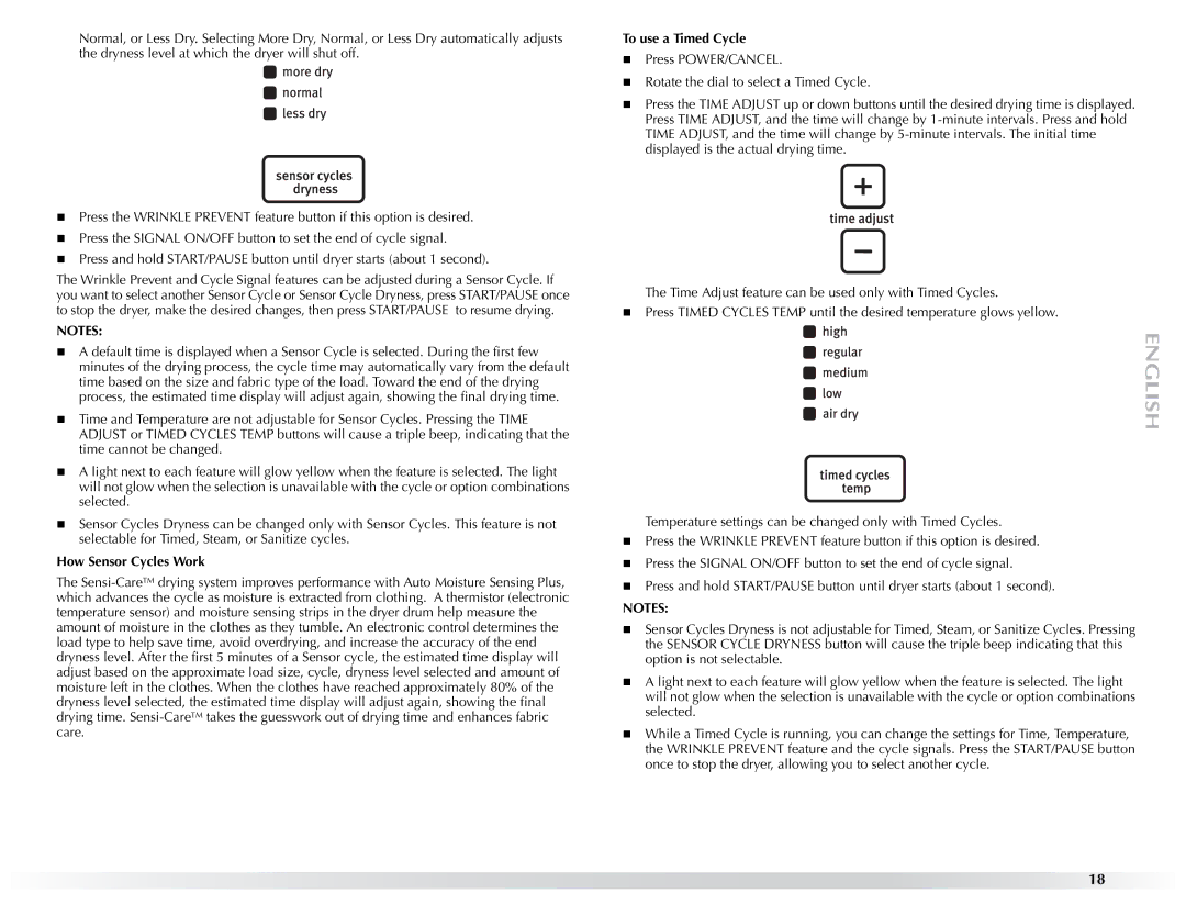 Maytag W10057352A manual How Sensor Cycles Work, To use a Timed Cycle 