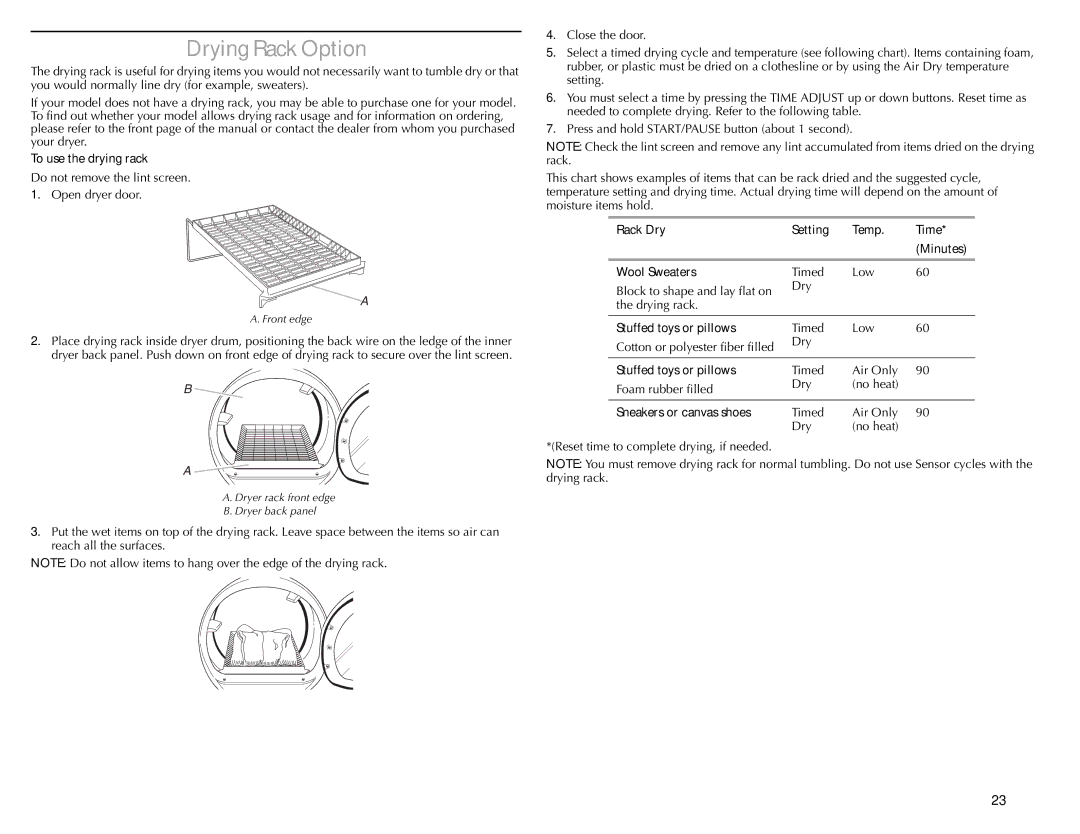 Maytag W10057352A manual Drying Rack Option 