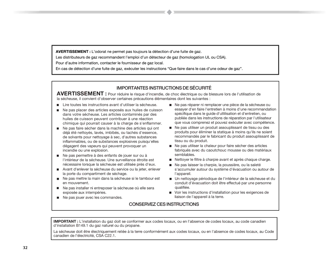 Maytag W10057352A manual Importantes Instructions DE Sécurité 