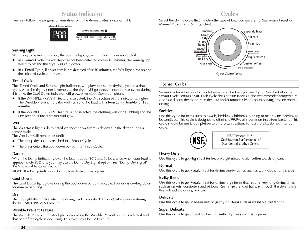 Maytag W10057353A manual Status Indicator, Cycles 