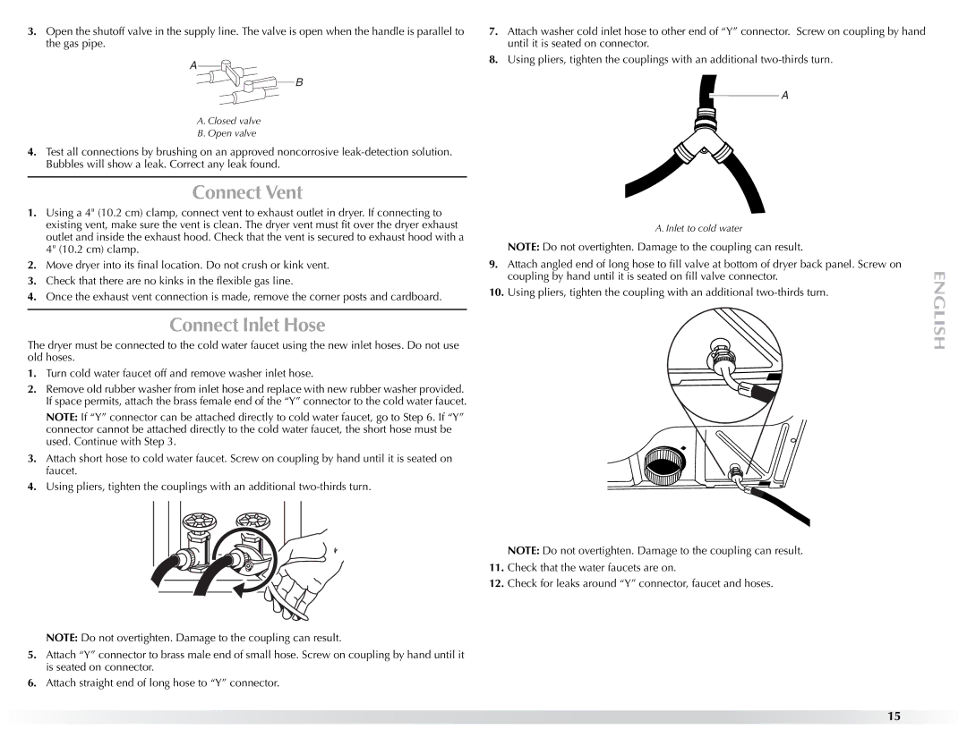 Maytag W10057354A manual Connect Vent, Connect Inlet Hose 