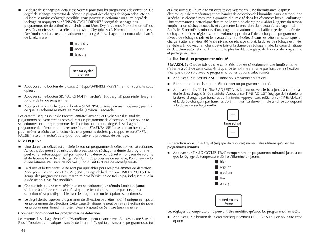 Maytag W10057354A manual Utilisation dun programme minuté, Comment fonctionnent les programmes de détection 