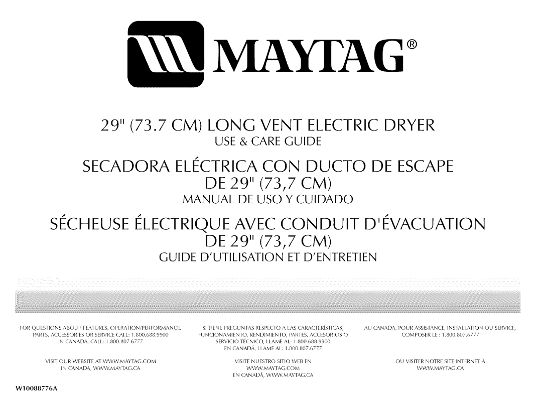 Maytag MED5591TQ0, MED5591TQ1 manual Secheuse Electrique Avec Conduit Devacuation, W10088776A 