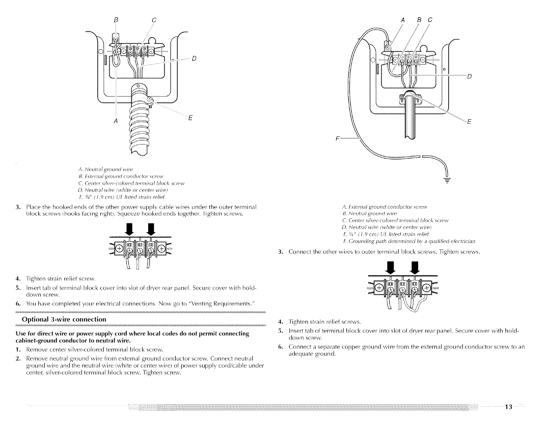 Maytag MED5591TQ0, W10088776A, MED5591TQ1 manual Neutral ground wire Fxternal ground conductor screw 