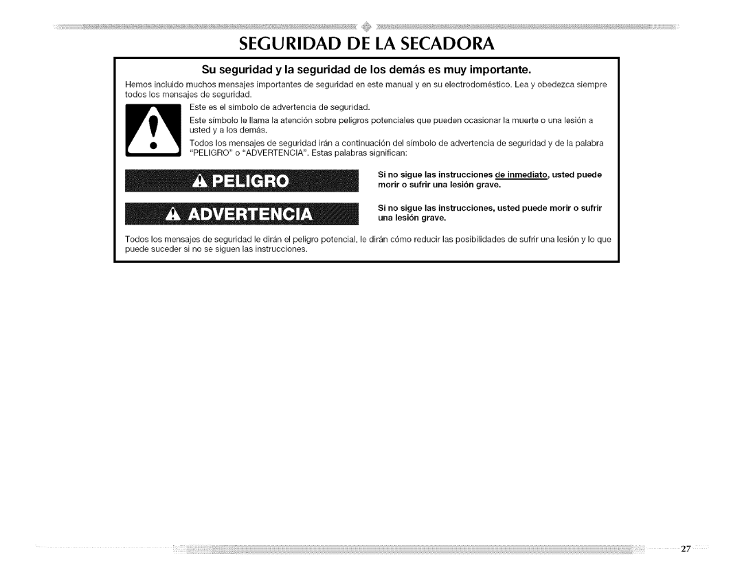 Maytag W10088776A, MED5591TQ0, MED5591TQ1 manual Seguridad DE LA Secadora, Ii%iii!i!27 