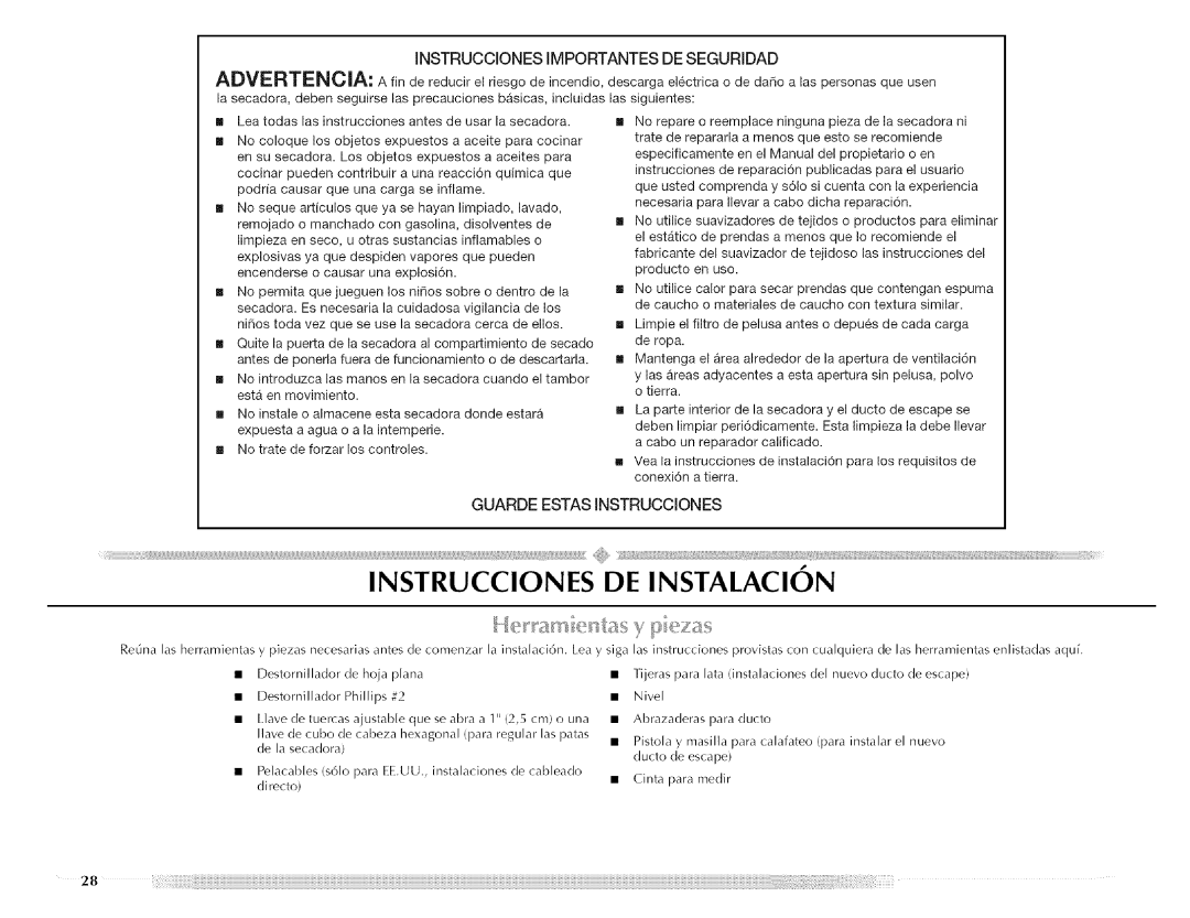 Maytag MED5591TQ0 Que, Tijeras para lata instalaciones Del nuevo ducto de escape, Nivel, Abrazaderas para ducto, Ducto 