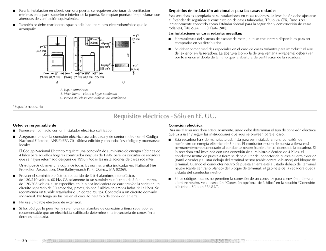 Maytag W10088776A Ponerse en contacto con un instalador el6ctrico calificado, As instalaciones en casas rodantes necesitan 