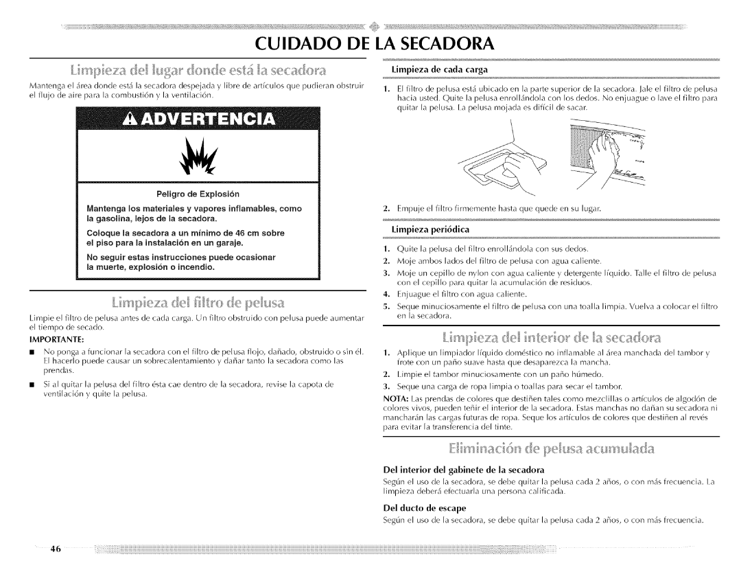 Maytag MED5591TQ0, W10088776A, MED5591TQ1 manual Limpieza de cada carga, Limpieza peri6dica, Del ducto de escape 