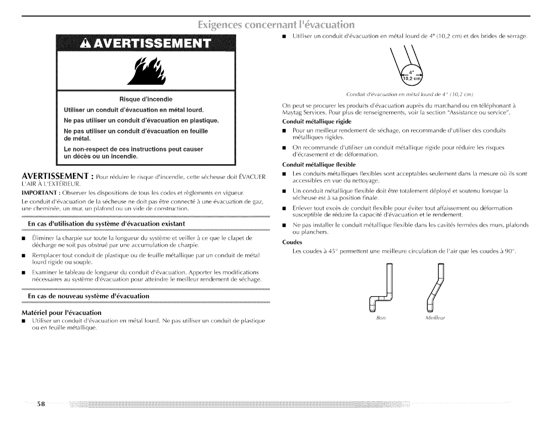 Maytag MED5591TQ0, W10088776A manual CZmduit dvacuation en mtal Iourd de 4 10,2 cm, Conduit mtallique flexible, BonMeilleur 