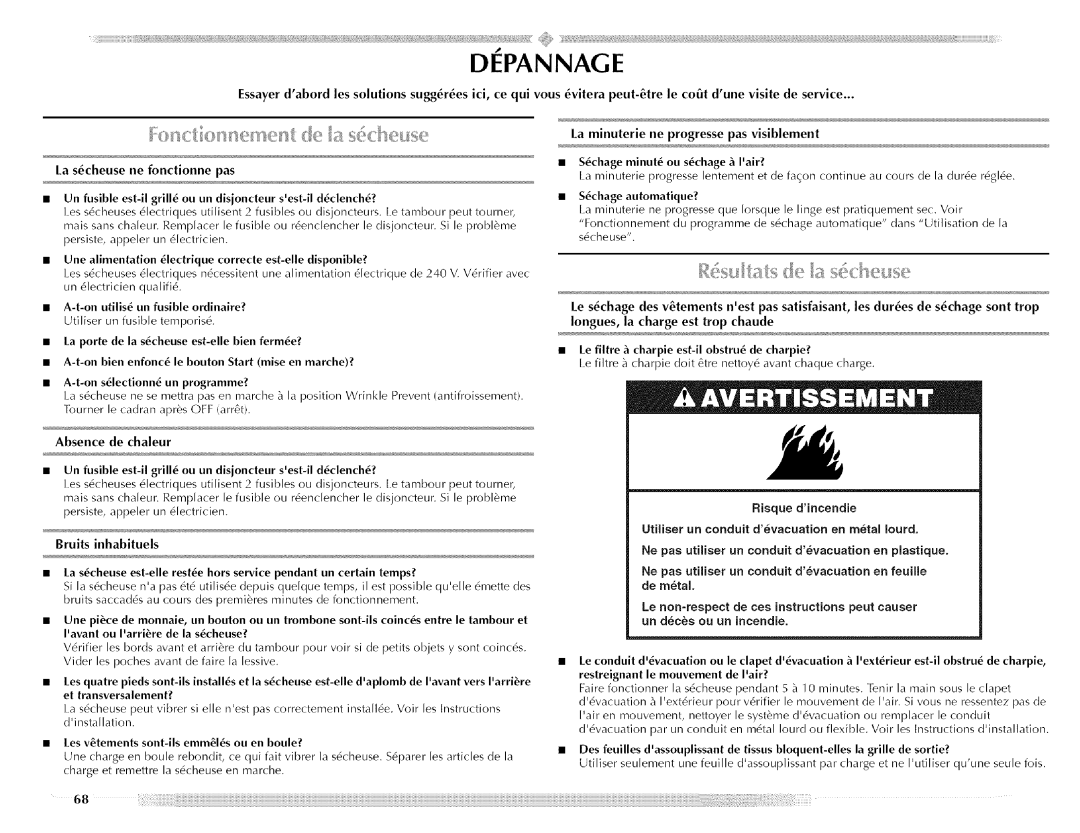 Maytag MED5591TQ1, W10088776A, MED5591TQ0 manual Ne pas utiliser un conduit devacuation en piastique 