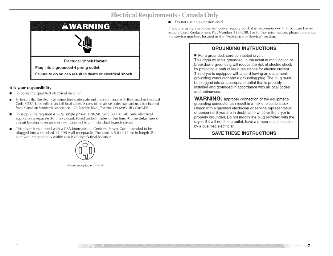 Maytag MED5591TQ0, W10088776A, MED5591TQ1 manual Do not use an extension cord, It is your responsibility 