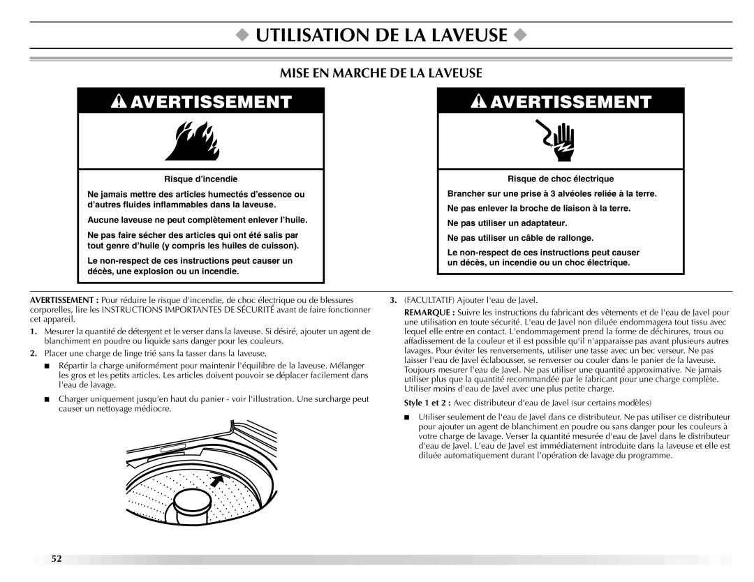 Maytag W10092682 manual Utilisation DE LA Laveuse, Mise EN Marche DE LA Laveuse 