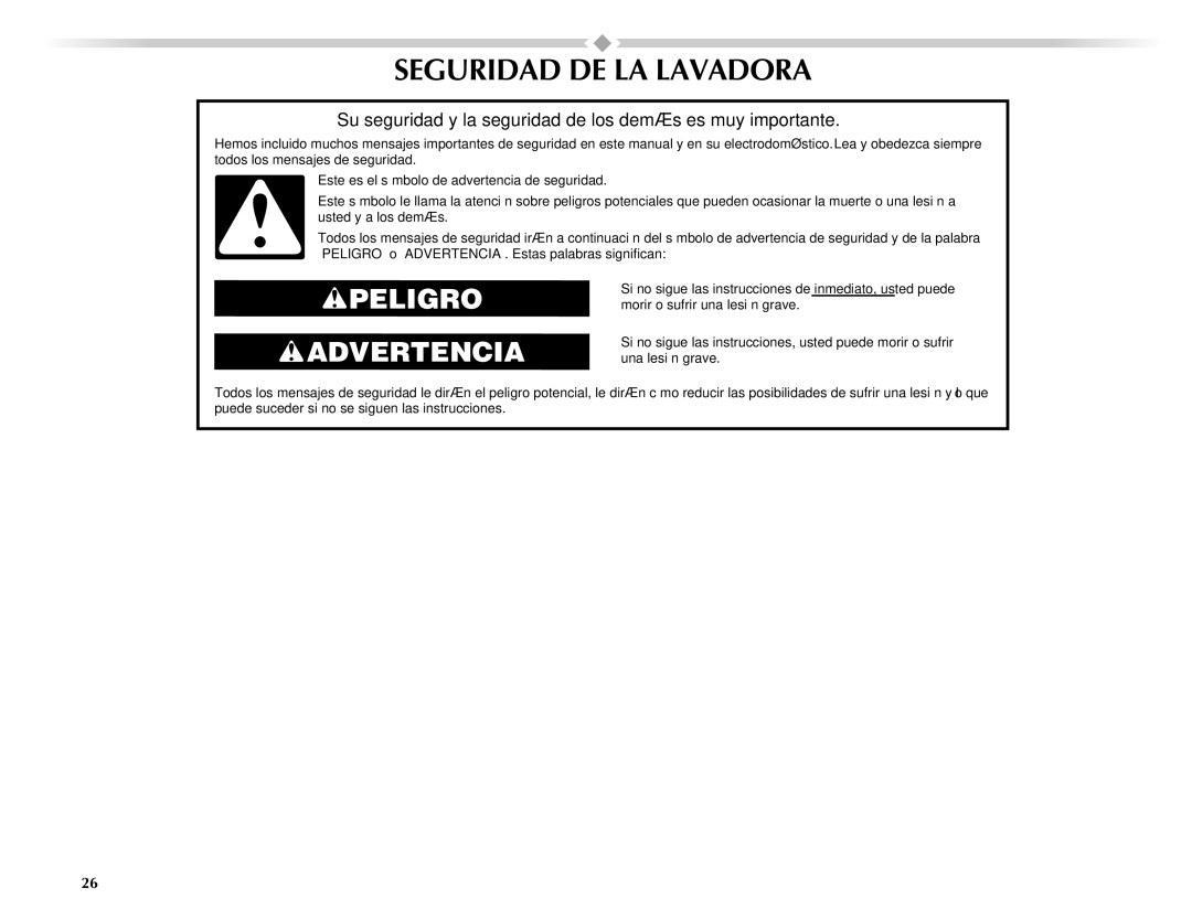 Maytag W10092684A manual Seguridad DE LA Lavadora, Su seguridad y la seguridad de los demás es muy importante 