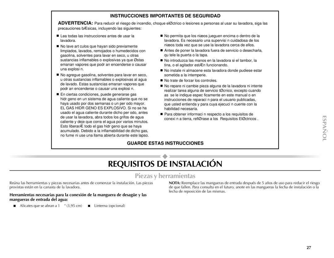 Maytag W10092684A manual Requisitos DE Instalación, Piezas y herramientas 