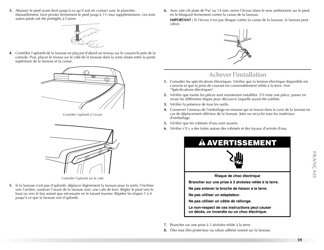 Maytag W10092684A manual Achever linstallation 