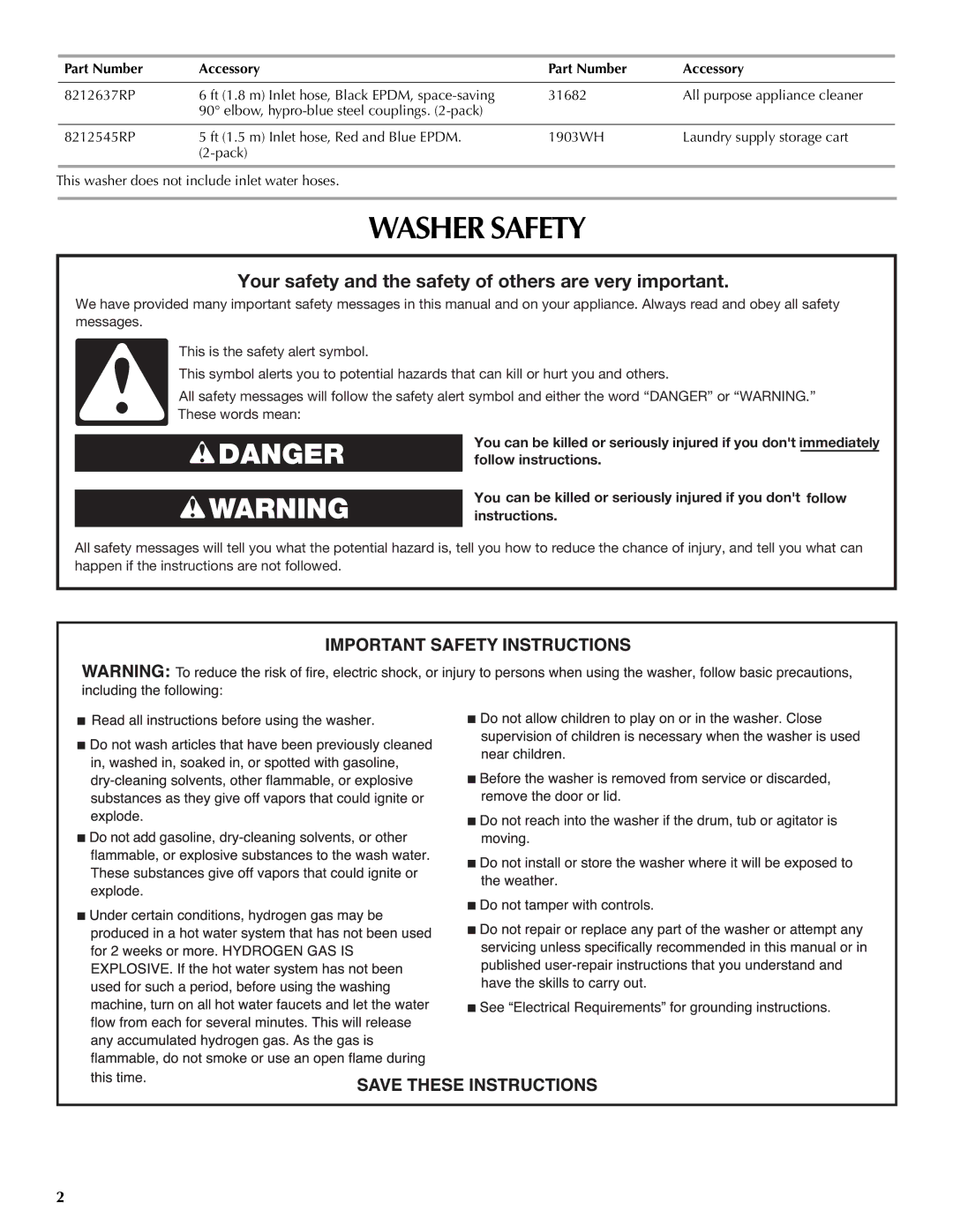 Maytag MVWC6ESWW, W10092798B, W10092799B-SP warranty Washer Safety, Your safety and the safety of others are very important 