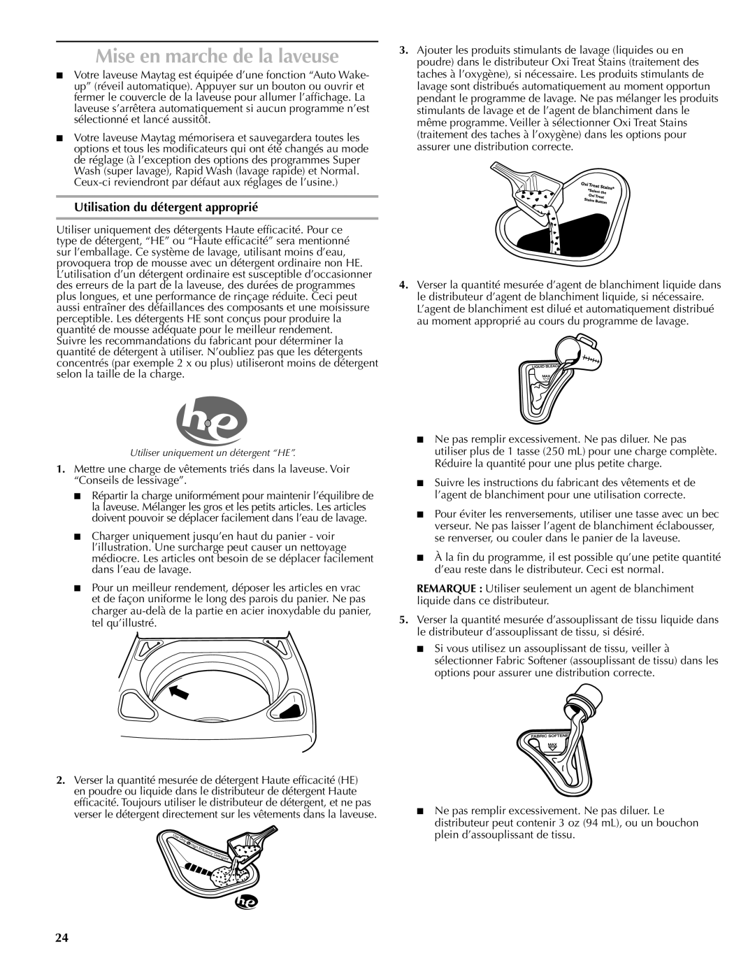 Maytag W10092822A, W10092823A - SP quick start Mise en marche de la laveuse, Utilisation du détergent approprié 