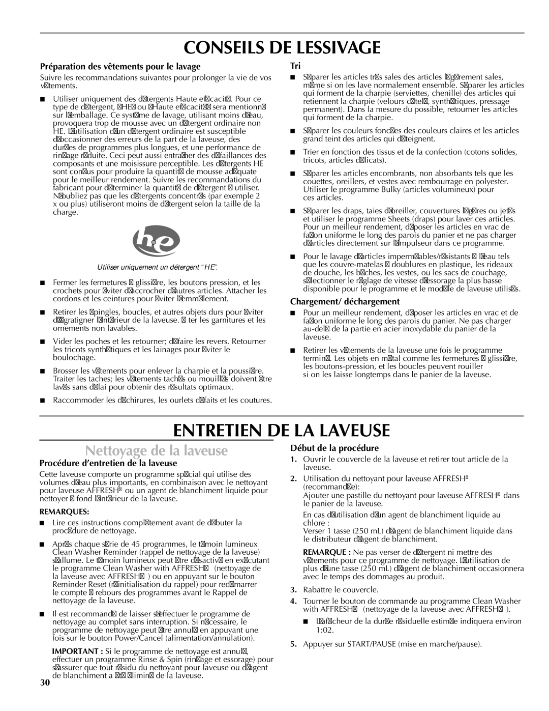 Maytag W10092822A, W10092823A - SP quick start Conseils DE Lessivage, Entretien DE LA Laveuse, Nettoyage de la laveuse 