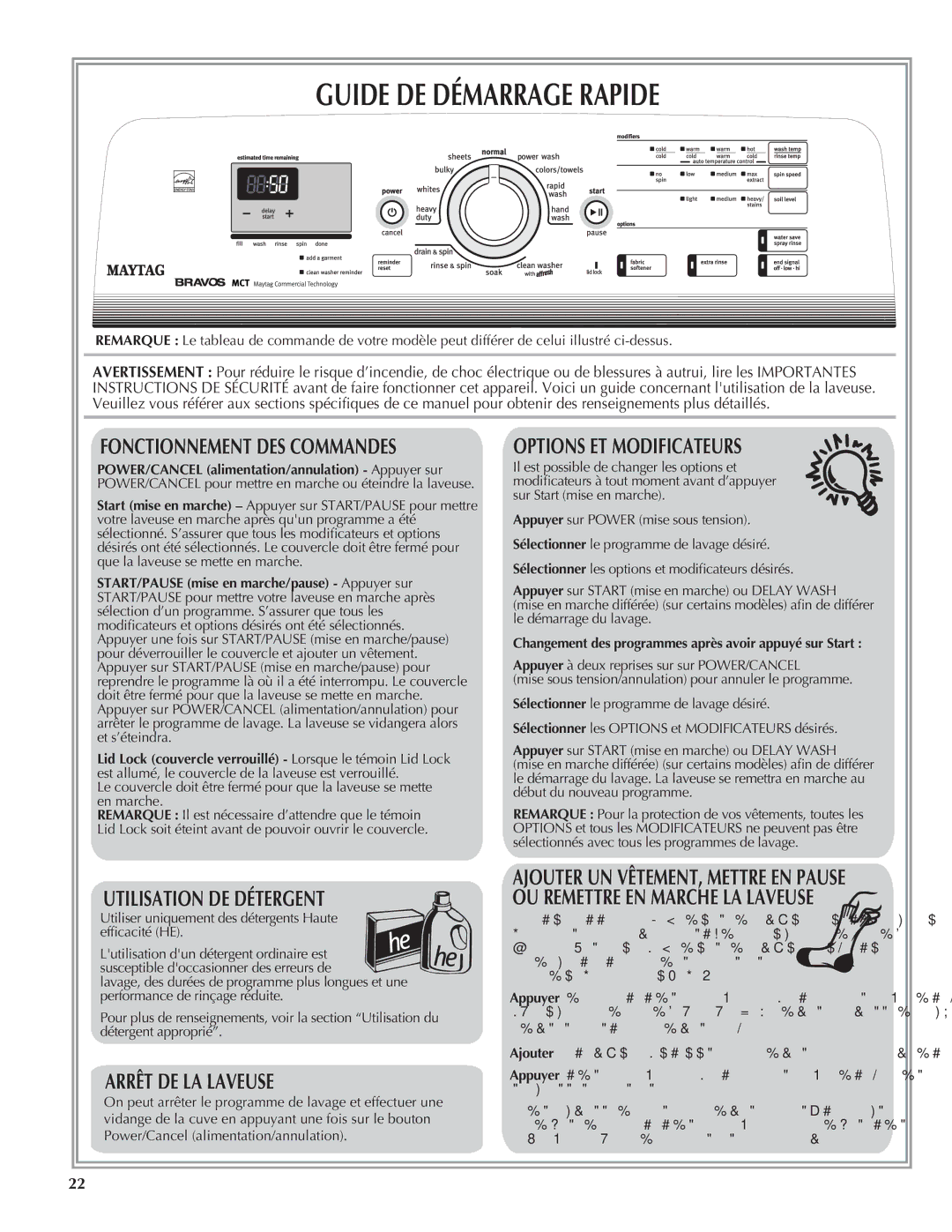 Maytag W10092824A, W10092825A - SP Guide DE Démarrage Rapide, Changement des programmes après avoir appuyé sur Start 