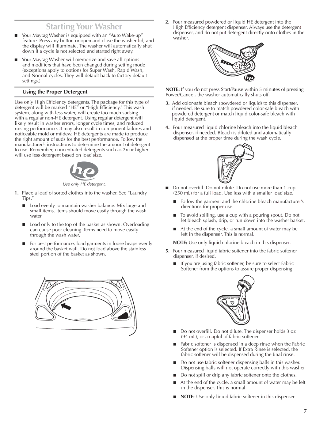 Maytag W10092825A - SP, W10092824A quick start Starting Your Washer, Using the Proper Detergent 