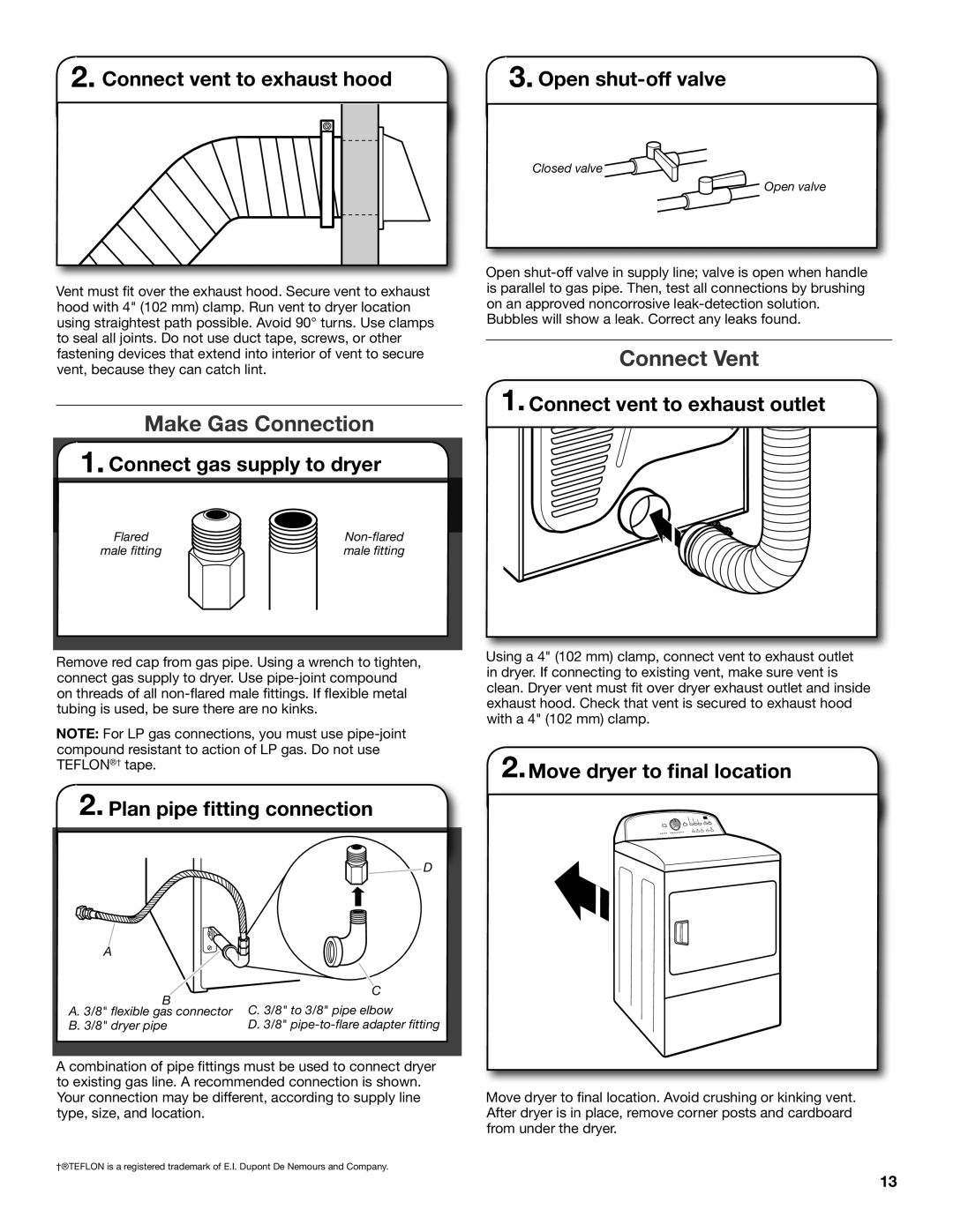 Maytag W10096984A, W10097000A-SP, MGDX600XW installation instructions Make Gas Connection, Connect Vent 