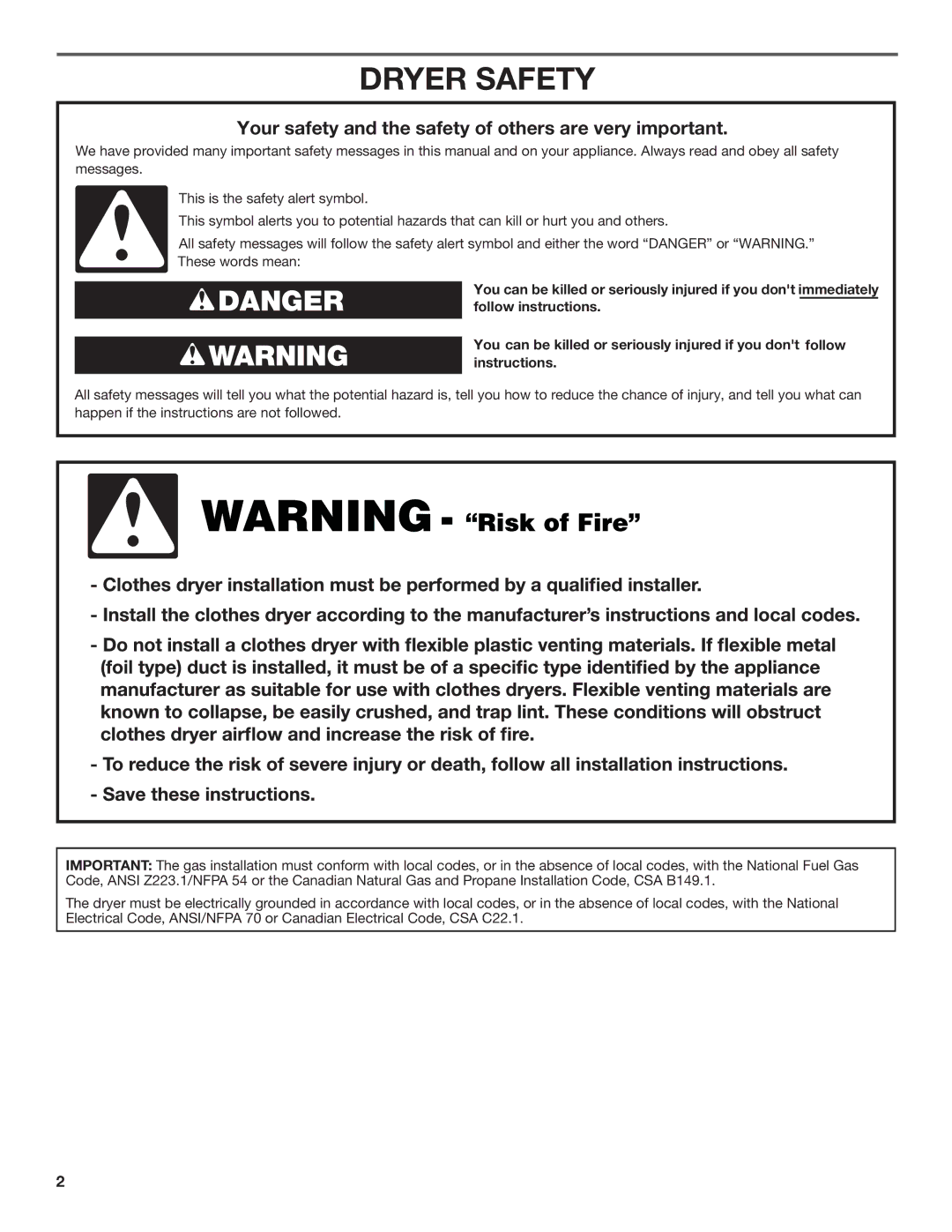 Maytag MGDX600XW, W10097000A-SP, W10096984A Dryer Safety, Your safety and the safety of others are very important 