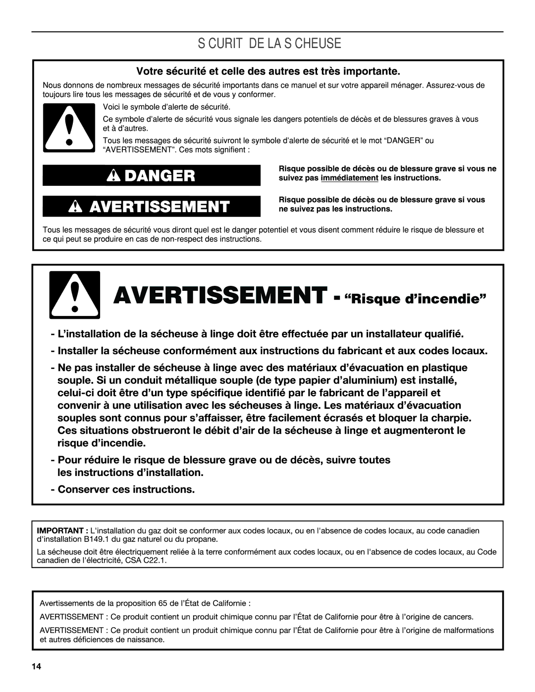 Maytag W10097007A - SP, W10096990A warranty Sécurité DE LA Sécheuse 