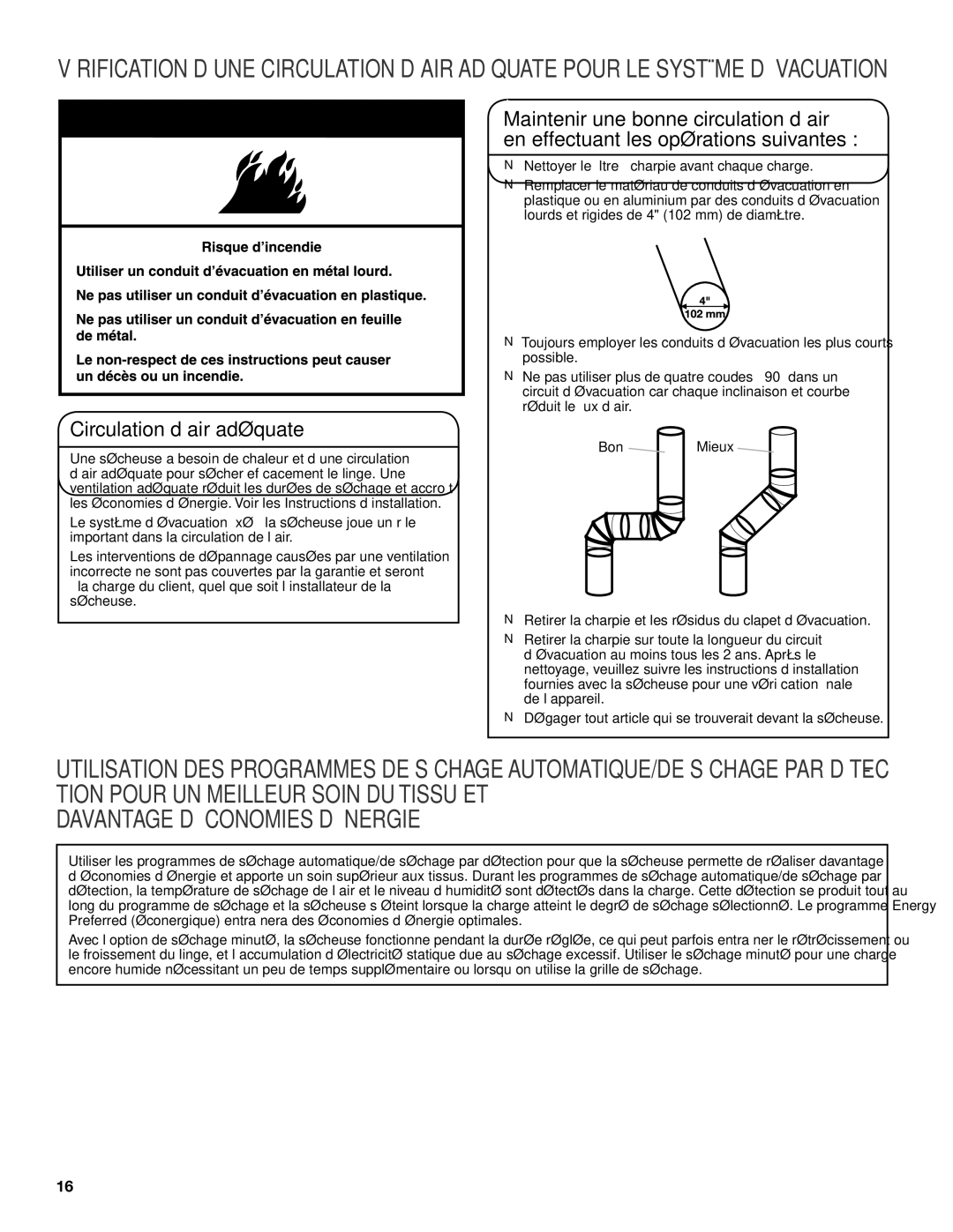 Maytag W10097007A - SP, W10096990A warranty Circulation d’air adéquate, Nettoyer le filtre à charpie avant chaque charge 