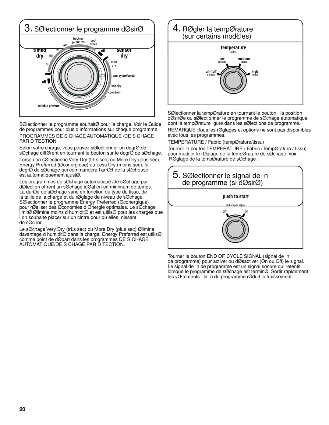 Maytag W10097007A - SP Programmes DE Séchage Automatique /DE Séchage PAR Détection, Temperature / Fabric température/tissu 