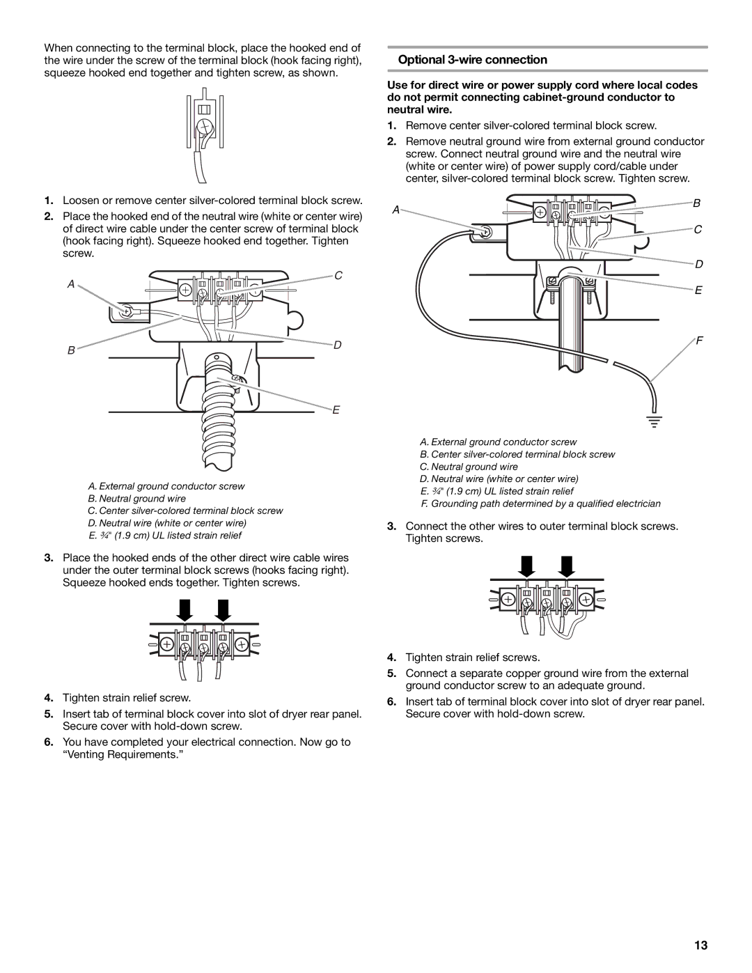 Maytag W10099070 manual Optional 3-wire connection 