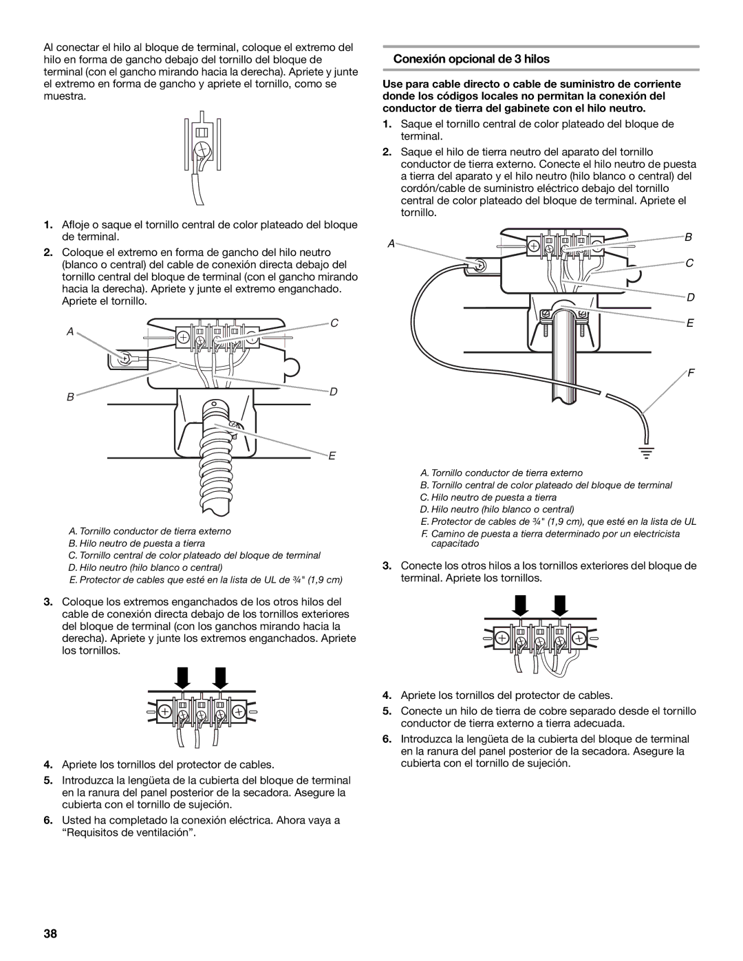 Maytag W10099070 manual Conexión opcional de 3 hilos 