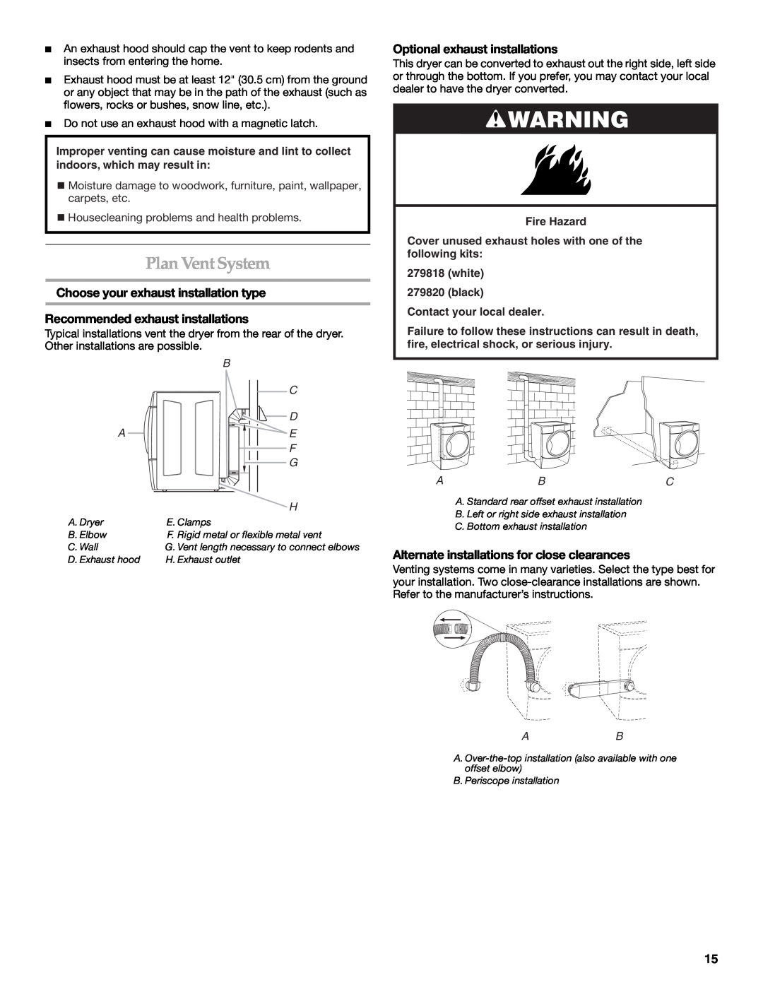 Maytag W10099070 manual Plan Vent System, Choose your exhaust installation type, Recommended exhaust installations 