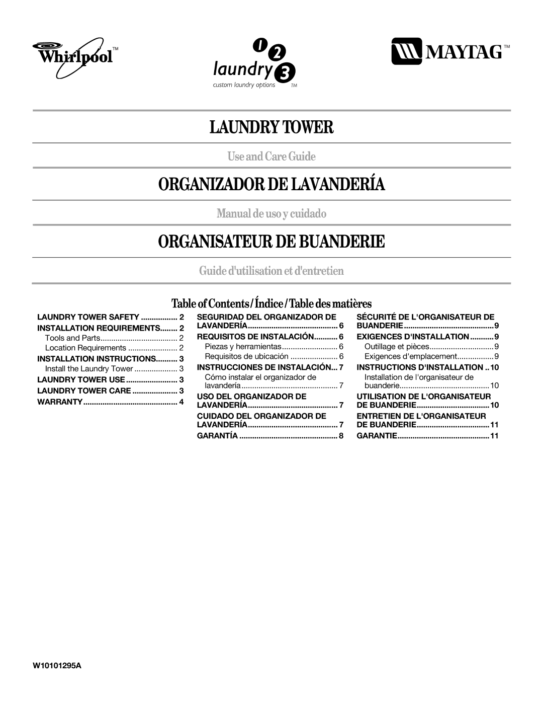 Maytag W10101295A installation instructions Laundry Tower, Organizador DE Lavandería, Organisateur DE Buanderie 