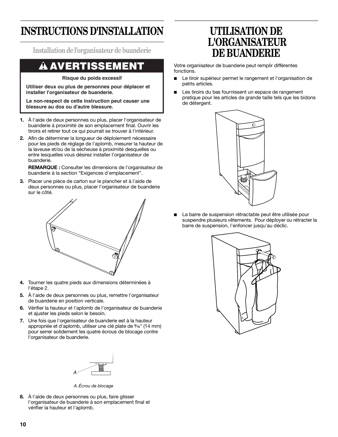 Maytag W10101295A Utilisation DE Lorganisateur DE Buanderie, Installationdelorganisateurdebuanderie 