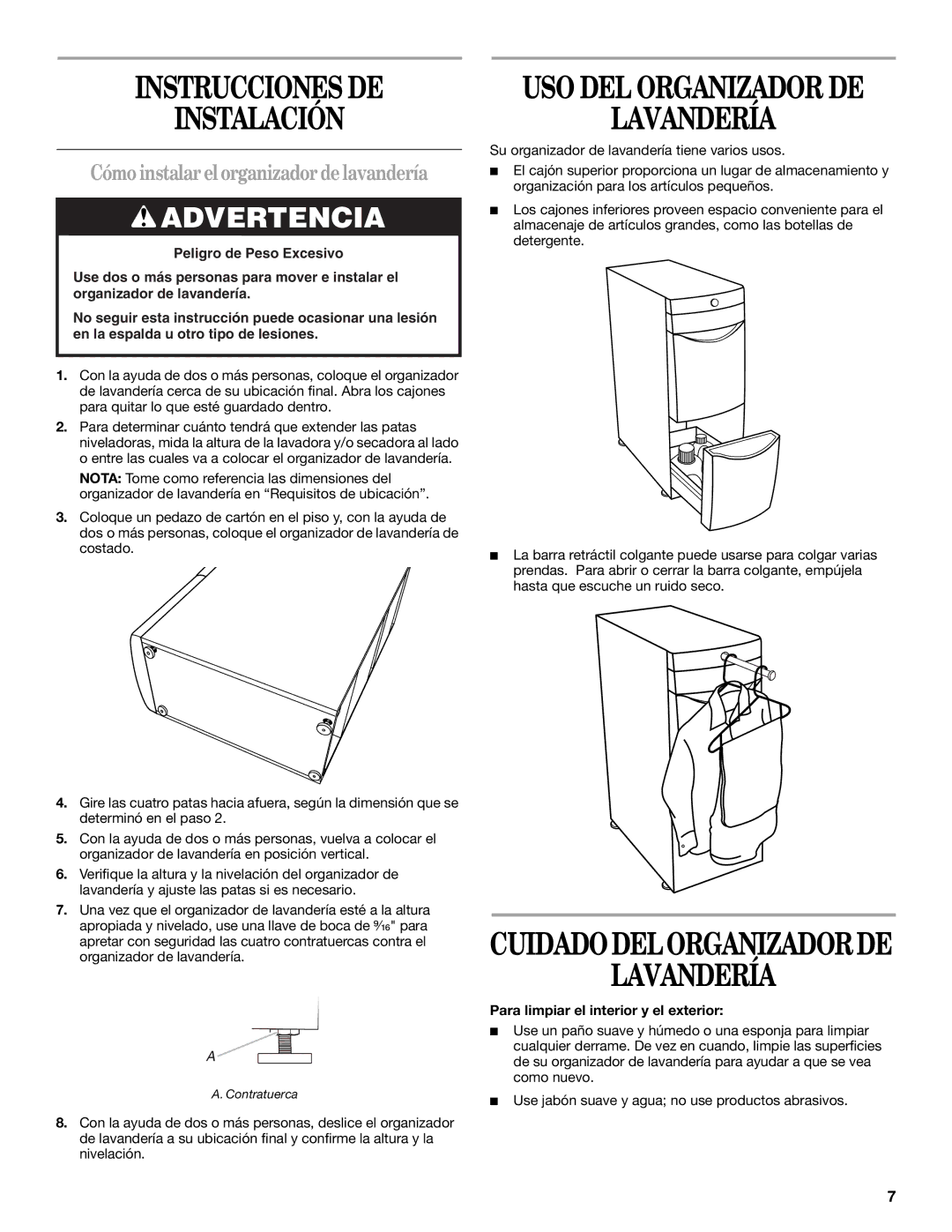 Maytag W10101295A Instrucciones DE Instalación, Lavandería, Cómoinstalarel organizadordelavandería 