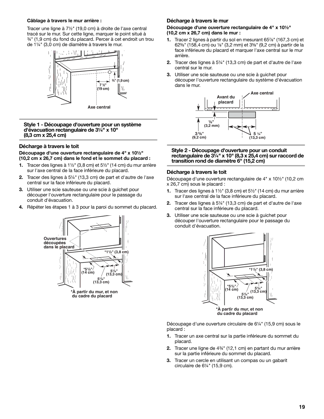 Maytag 99043751D Cm x 25,4 cm Décharge à travers le toit, Décharge à travers le mur, Câblage à travers le mur arrière 