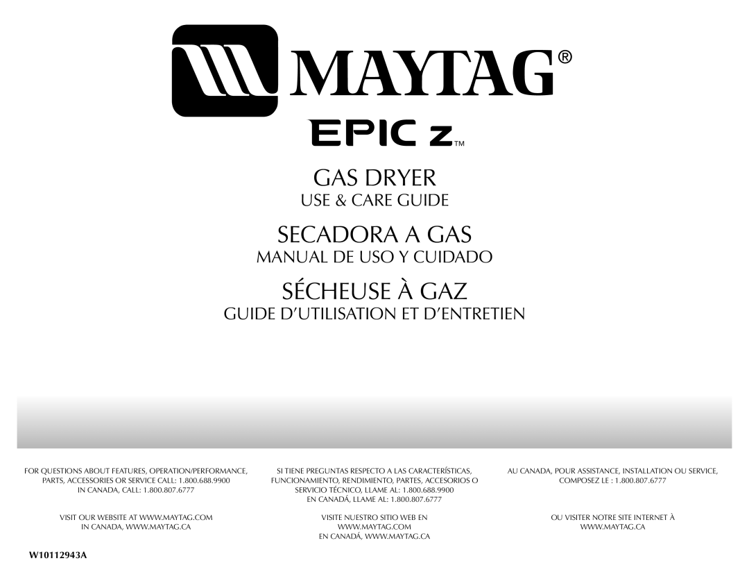 Maytag W10112943A manual Sécheuse À GAZ 