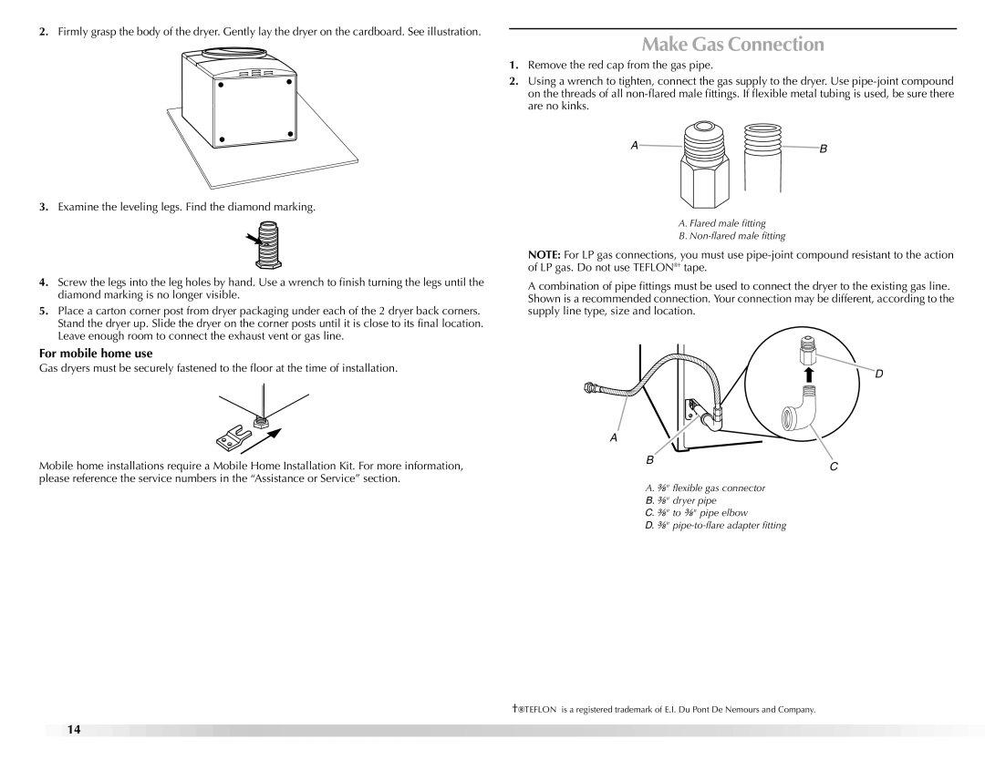 Maytag W10112943A manual Make Gas Connection, For mobile home use 