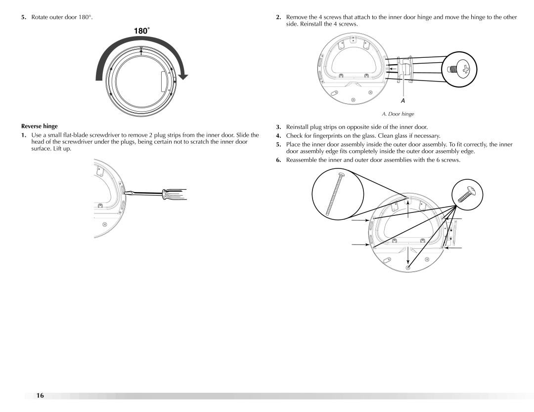 Maytag W10112943A manual Rotate outer door, Reverse hinge 