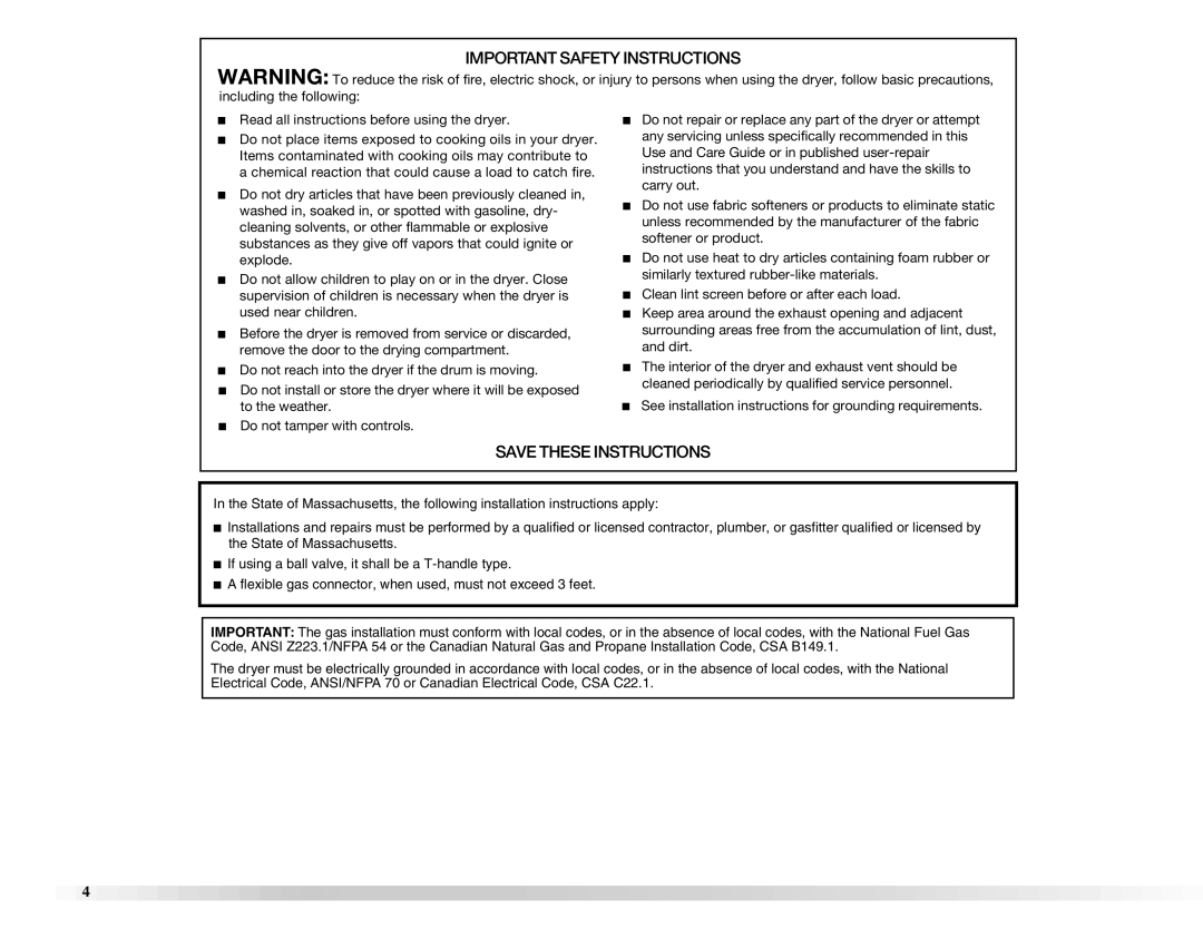 Maytag W10112943A manual Important Safety Instructions 